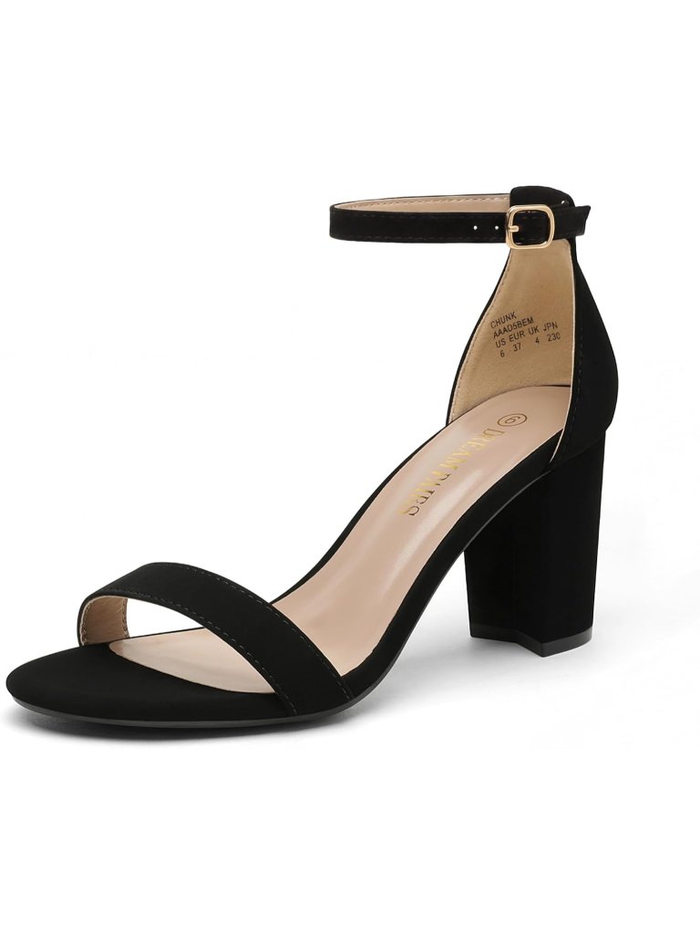 Dream Pairs Women's Black Nubuck Faux Leather Chunk Low Heel Pump Buckle Sandals